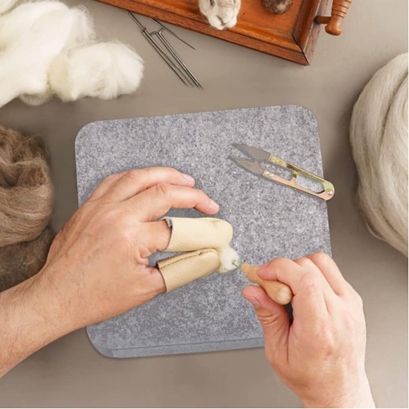 Memfish Wool Needle Felting Pad,6x6x1 inch Needled Felting Mat Woolen Block Thick and Firm Needle Felting Base Including Pair of Leather Finger Guards (6inch*6inch) - Image 3